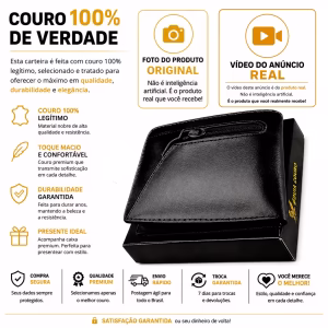carteira masculina couro legítimo a mais completa do mercado 100% couro com ziper Preta - Imagem 5