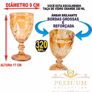 jogo de taças de vidro ambar brilhante 06 unidades diamond grande reforçada 320 ML - Imagem 3