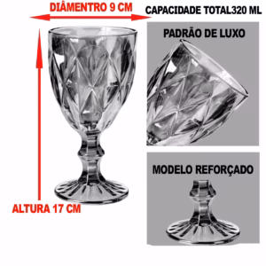 Jogo Taça Cinza Grafite Vidro Diamond 320 Ml - 06 Unidades Cinza Grafite - Imagem 5